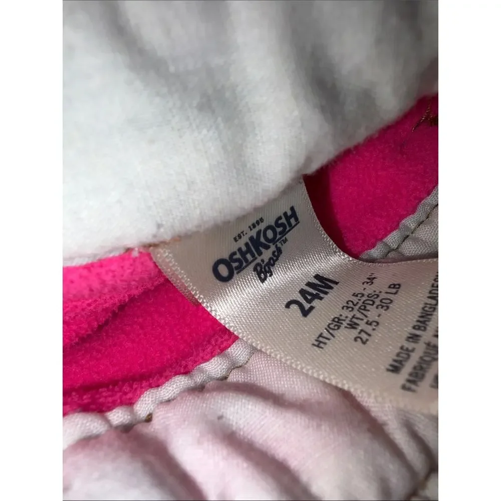 Children's OshKosh Denim Fleece Lined Pink Overalls - 24 Months